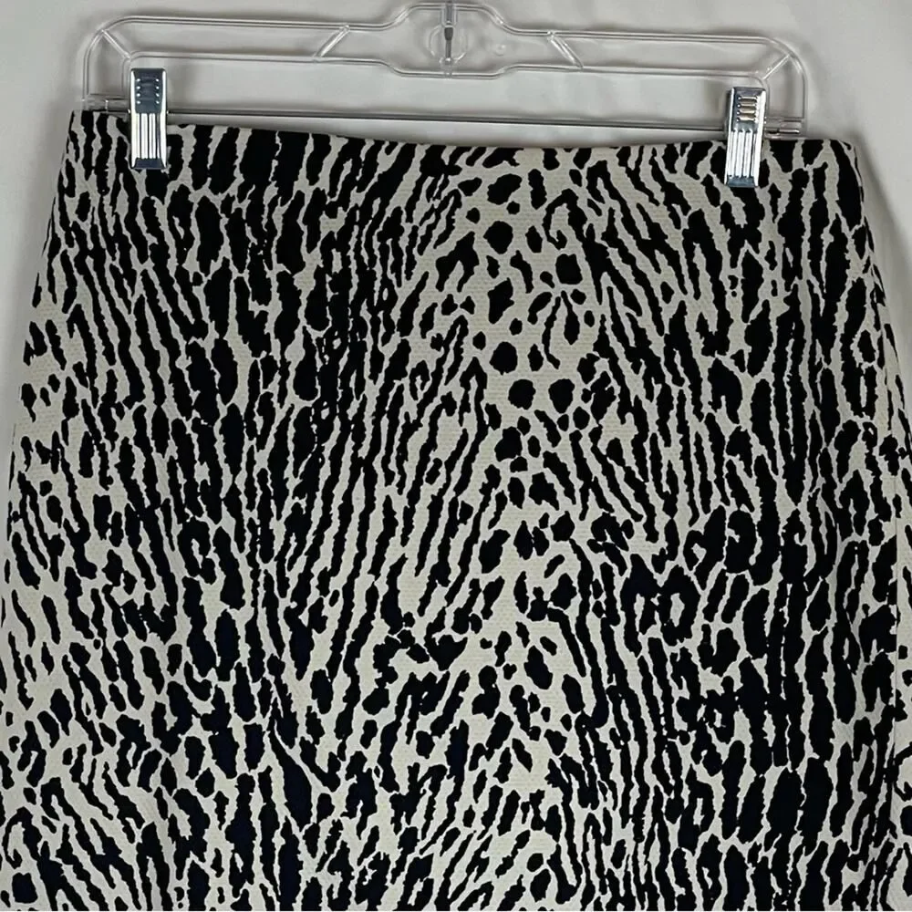 Talbots Black Cream Animal Print Pencil Skirt NWOT Size 6